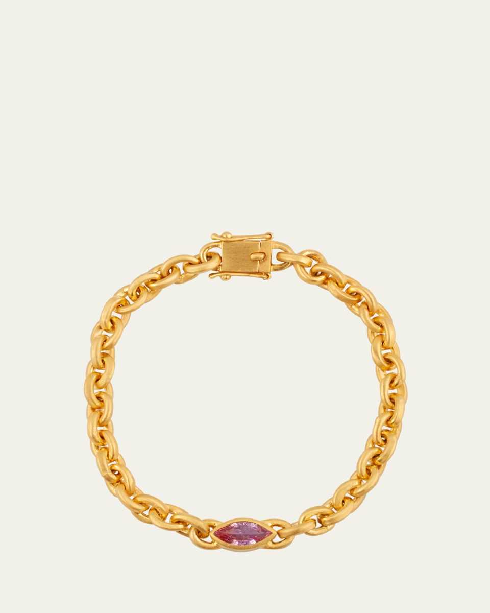One-Of-A-Kind Marquise Pink Sapphire Chain Bracelet in 18K Yellow Gold, 7"L